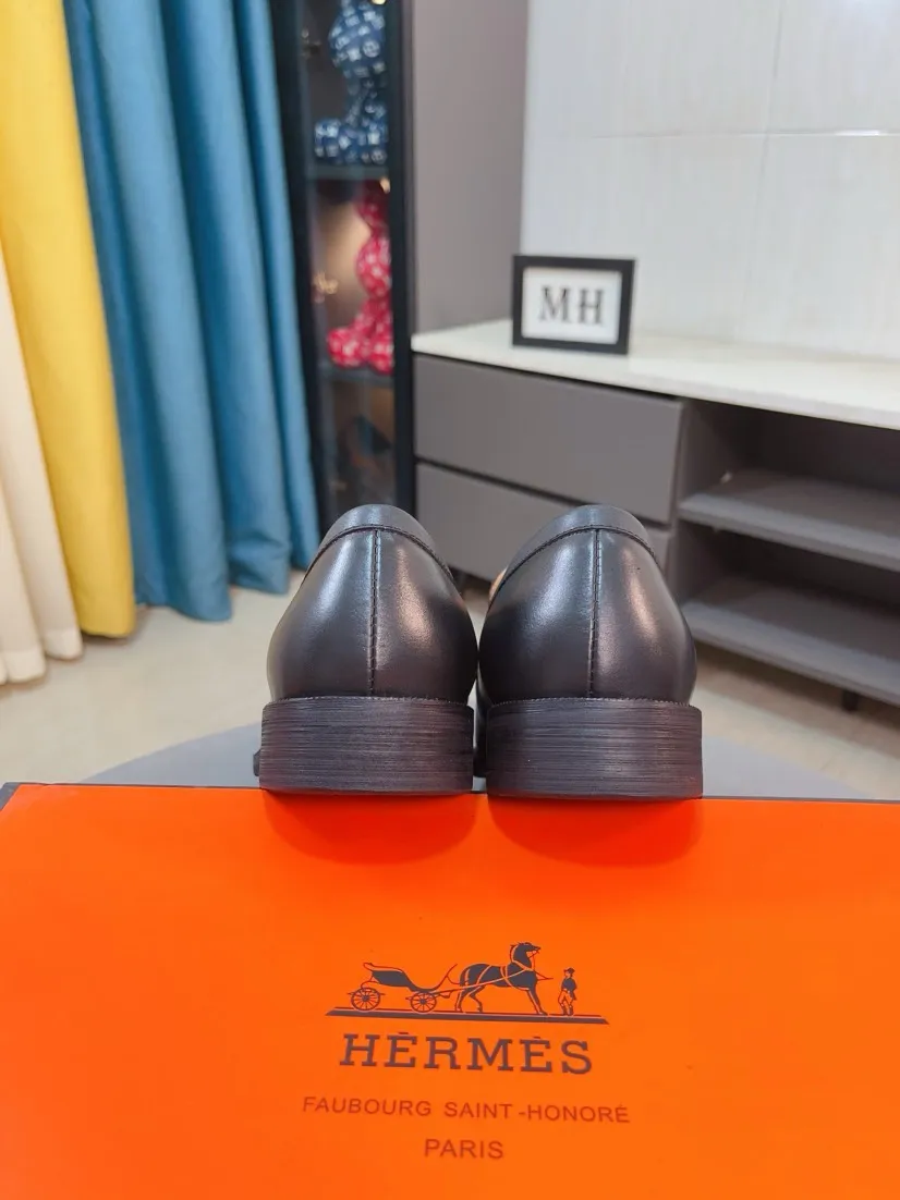 Men's shoes 💰500🌹🌹《HERMES》Hermès business leather shoes, original factory configuration, original imported cowhide upper + luxury hardware logo + fully imported original customized sheepskin lining, sole: rubber wear-resistant outsole, difficult craftsmanship, original factory with single goods, 🔍🔍high quality code number: 38-44 45 can be customized